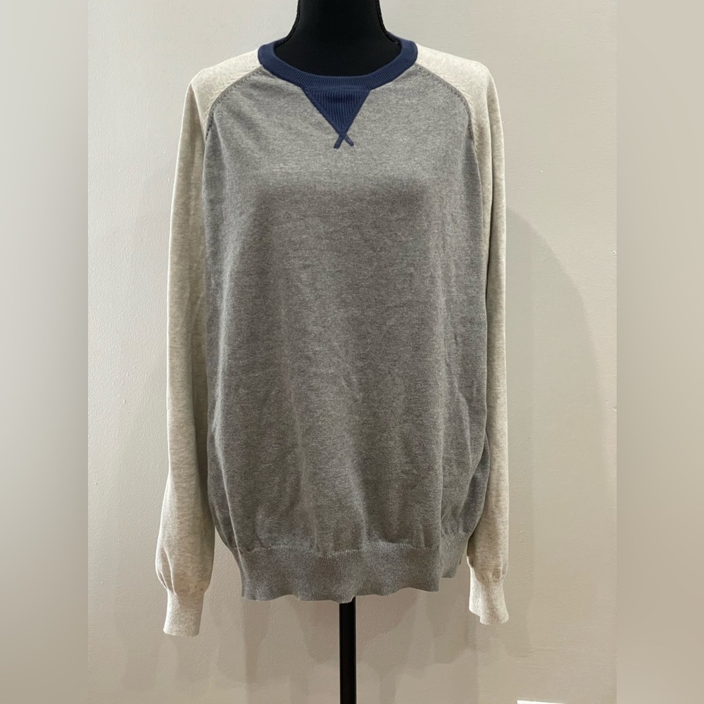 Men's Crewneck Colorblock Sweater - Gray, Cream & Navy